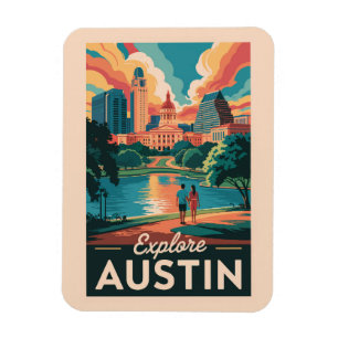 Austin Texas Skyline Travel Art Vintage Magnet