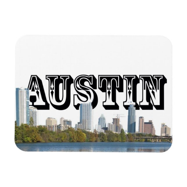 Austin Texas Skyline w/ Austin i Himlar Magnet (Horisontell)