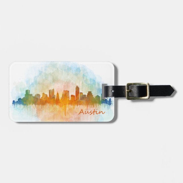 Austin Texas skyline watercolor v4 Bagagebricka (Horisontell Framsida)