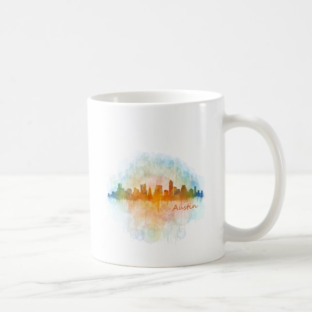 Austin Texas skyline watercolor v4 Kaffemugg (Höger)