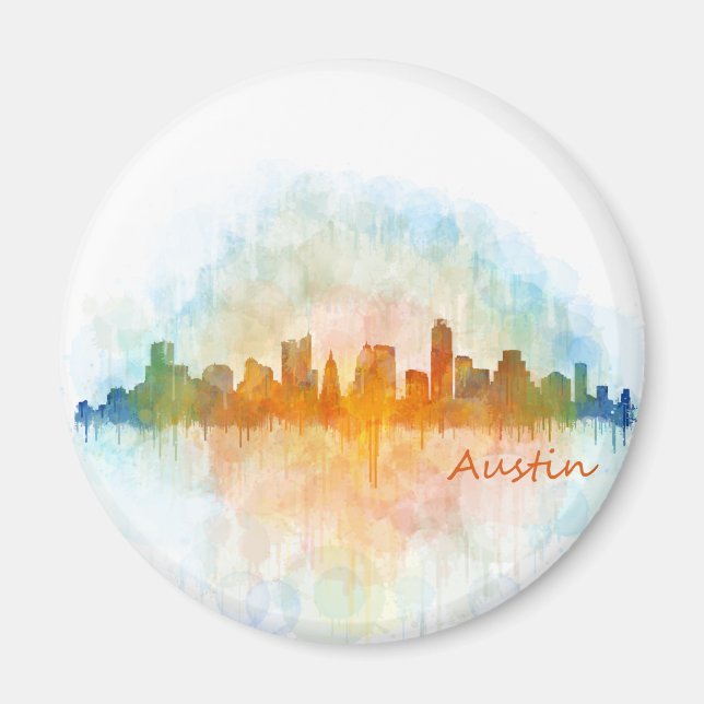 Austin Texas skyline watercolor v4 Magnet (Framsidan)