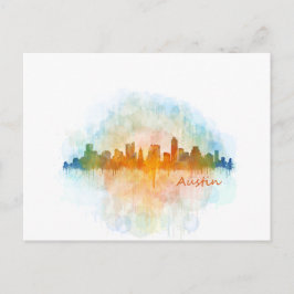 Austin Texas skyline watercolor v4 Vykort