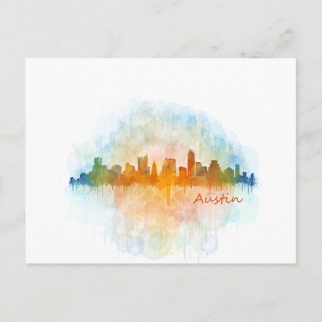 Austin Texas skyline watercolor v4 Vykort (Framsida)