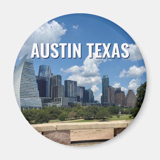 Austin Texas Stadens Siluett Fotografi Magnet (Framsidan)
