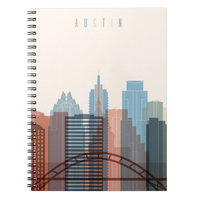 Austin Texas | stadshorisont Anteckningsbok Med Spiral (Framsidan)