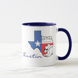 Austin Texas statlig karta med stjärnan, kängor, Mugg