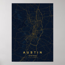 Austin Texas Stiliskt Karttryck | Modern Highlight