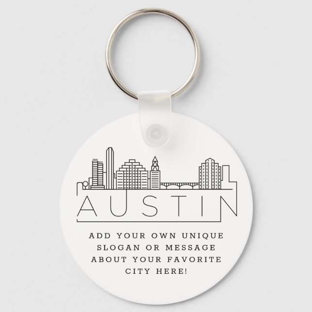 Austin, Texas Stylized Skyline | Anpassningsbar Sl Nyckelring (Framsida)
