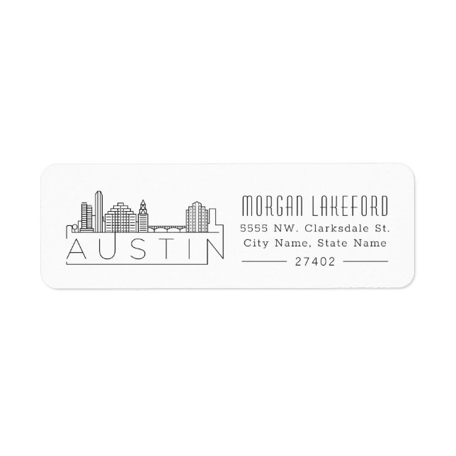 Austin, Texas Stylized Skyline | Returadress Etikett (Framsidan)