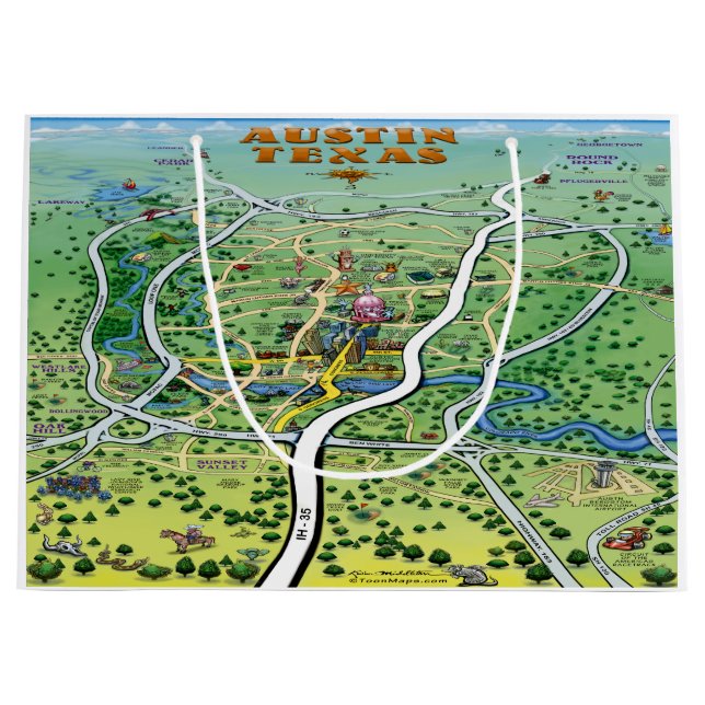 Austin Texas Tecknad Karta (Framsidan)