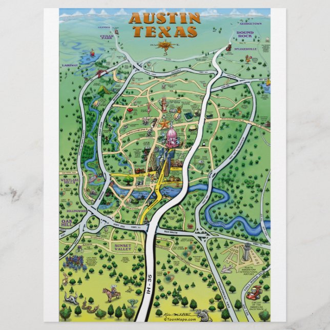 Austin Texas Tecknad Karta (Framsida)