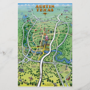 Austin Texas Tecknad Karta Brevpapper