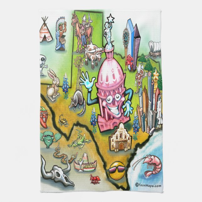 Austin Texas Tecknad Karta Kökshandduk (Vertikal)