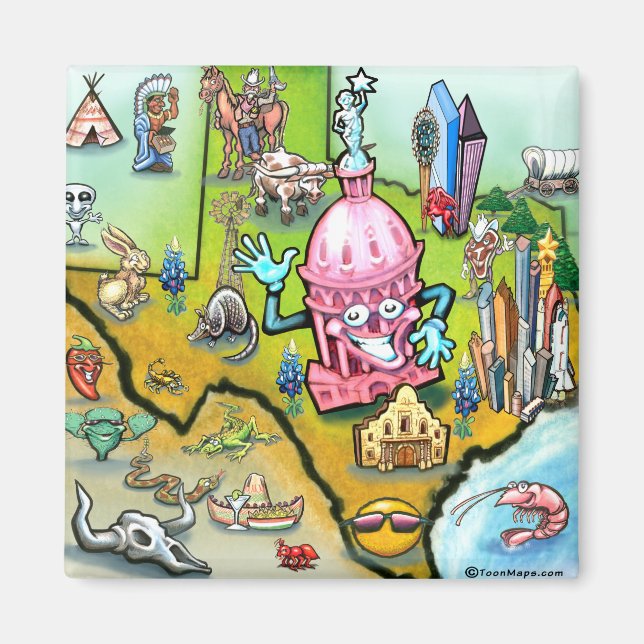 Austin Texas Tecknad Karta Magnet (Framsidan)