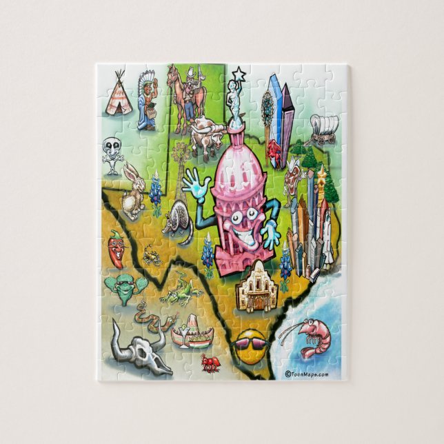 Austin Texas Tecknad Karta Pussel (Vertikal)