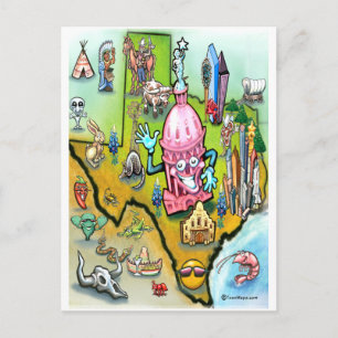 Austin Texas Tecknad Karta Vykort