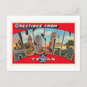 Austin Texas TX Vintage Large Brev vykort