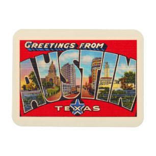 Austin Texas TX Vintage Large Brev vykort Magnet