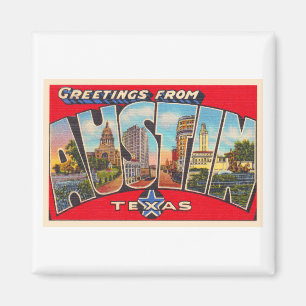 Austin Texas TX Vintage Large Brev vykort Magnet