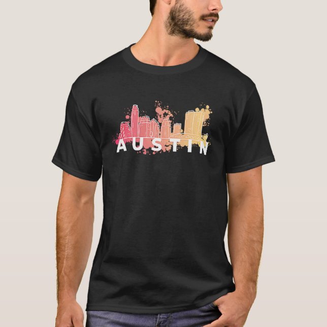 Austin Texas USA City Skyline Silhouette Outline S T Shirt (Framsida)