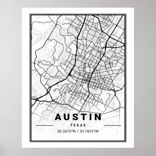 Austin Texas USA Travel City Karta Poster