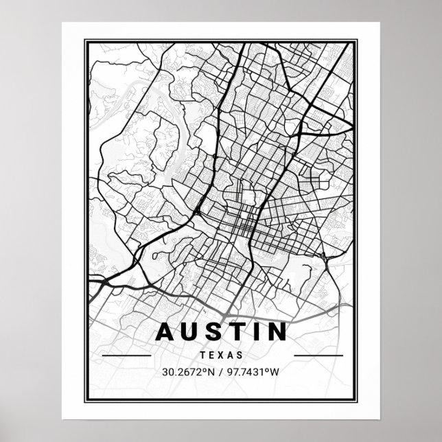 Austin Texas USA Travel City Karta Poster (Framsidan)