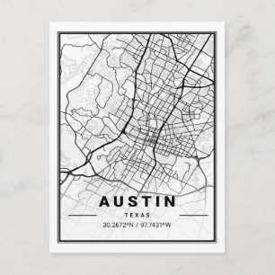 Austin Texas USA Travel City Karta Poster Vykort