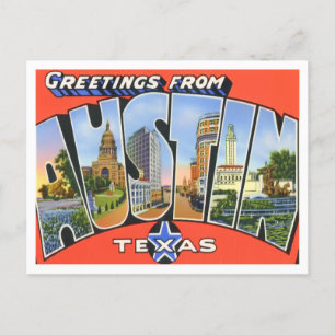 Austin, Texas Vintage Big Brev Postcard Vykort