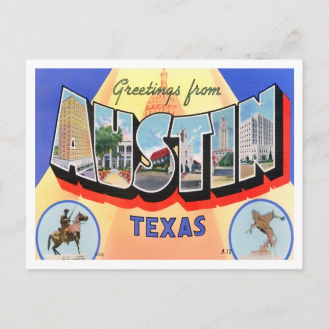 Austin, Texas Vintage Big Brev Postcard Vykort (Framsida)