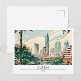Austin Texas Vintage Konst Illustration Resa Vykort