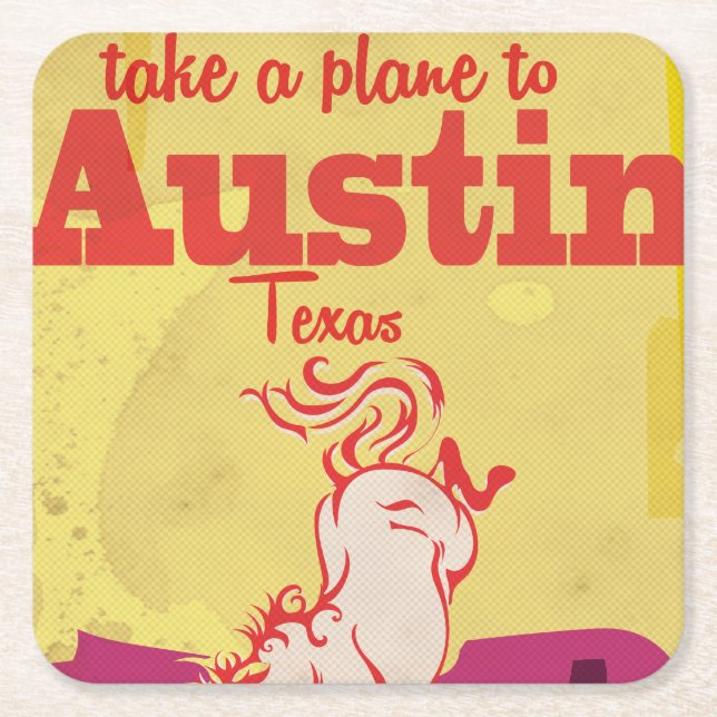 Austin Texas vintage resemapposters Underlägg Papper Kvadrat (Framsidan)