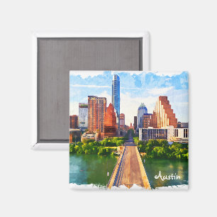 Austin Texas Vintage resor City Watercolor Magnet
