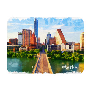 Austin Texas Vintage resor City Watercolor Magnet