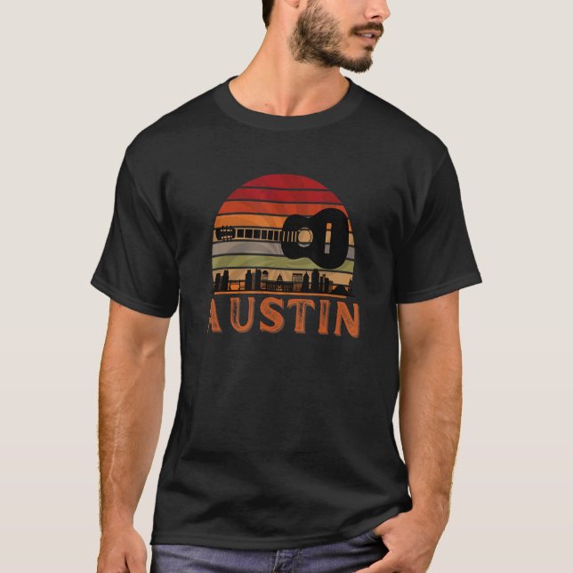 Austin Texas Vintage Sunset Music Capital T Shirt (Framsida)