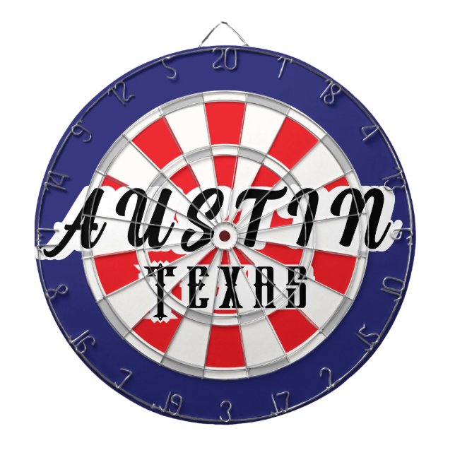 AUSTIN Texas Vit, Silver, Röd, Och Marinblå Darttavla (Framsidan)
