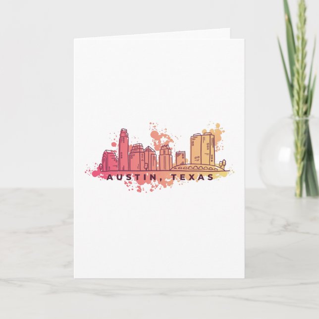 Austin Texas Watercolor Skyline Kort (Framsida)