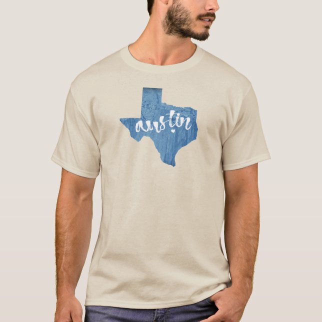 Austin, Texas Wood Grain T Shirt (Framsida)