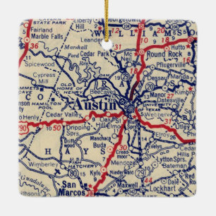 Austin TX 1941 Karta Julgransprydnad Keramik