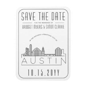 Austin, TX Bröllop Stilized Skyline Spara datum Magnet