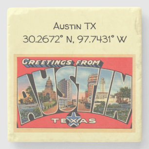 Austin TX Karta samordnar Vintage Stil Stenunderlägg