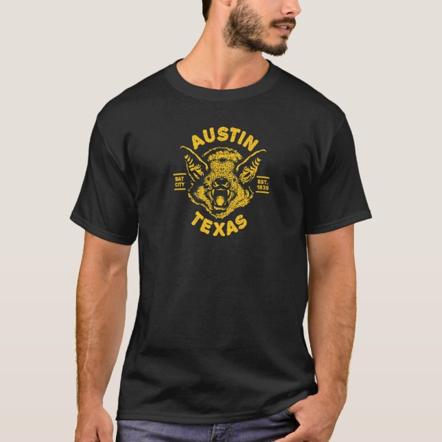 AUSTIN TX med Fladdermus huvud Illustration Est T Shirt (Framsida)