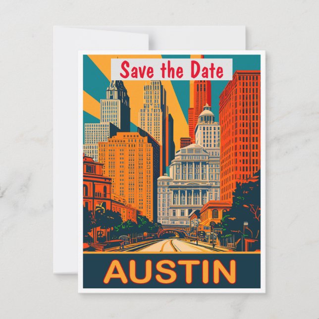 Austin, TX, Spara datumet, Vintage vykort (Framsida)