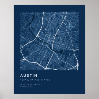Austin TX Stadskarta Tryck — Ritning Gatukarta Vat