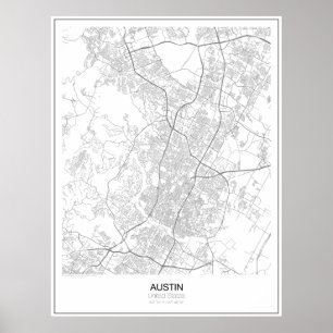 Austin United States Minimalist kartaaffisch Poster