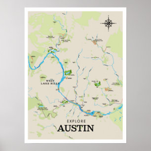 Austin utomhus Karta Poster