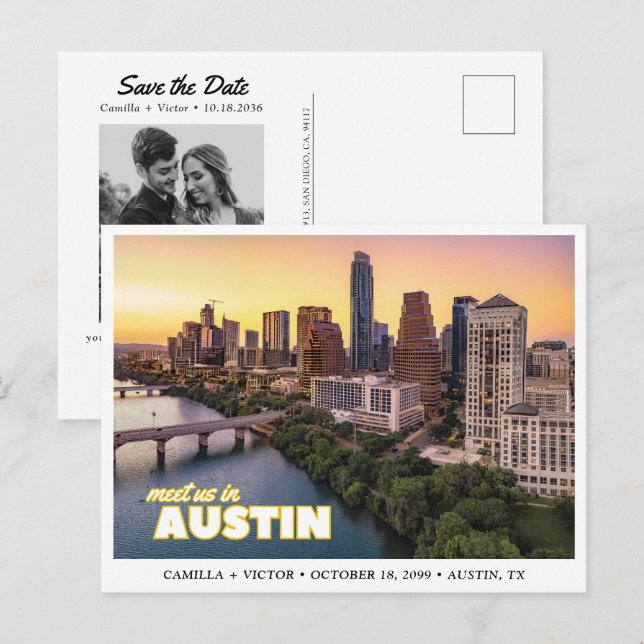 Austin Wedding Save the Date Downtown Postcard Vykort (Fram/baksida)