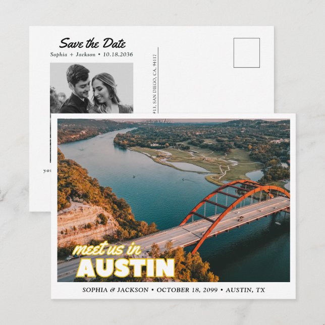 Austin Wedding Save the Date Postcard Vykort (Fram/baksida)