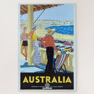 AUSTRALIA 1920-talet BONDI BEACH RESEPOSTER Jigsza Pussel