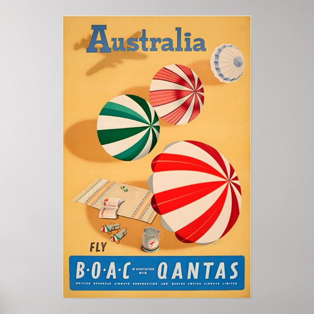 Australia Art Australian Beach Print Qantas Travel Poster (Framsidan)