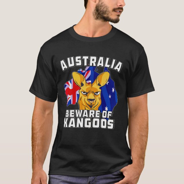 Australia Beware of Kangoos Down Under Australia T Shirt (Framsida)